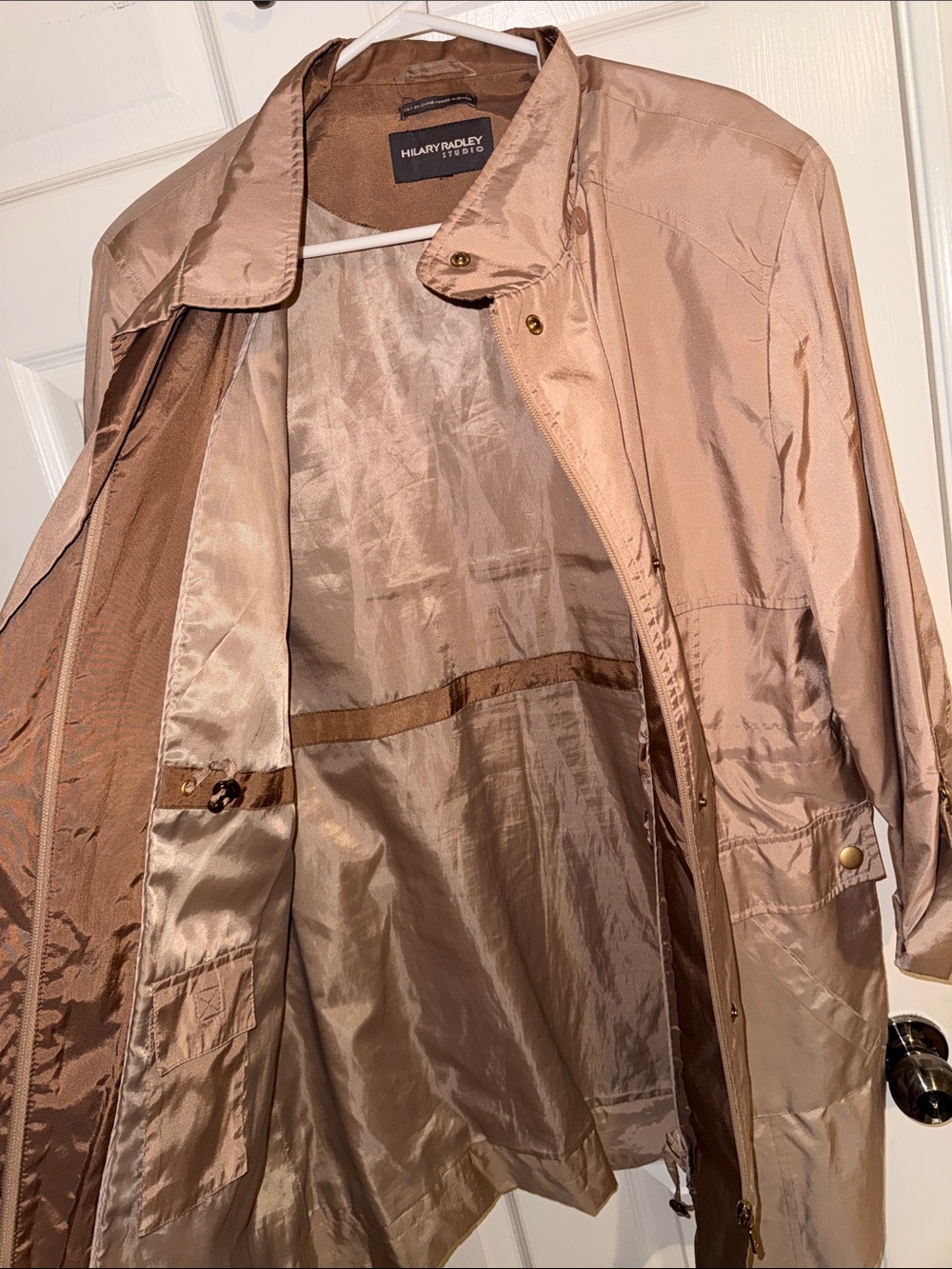 Hilary Radley Champagne Tan Bomber Jacket with Gold-Tone Snaps - Picture 3 of 7